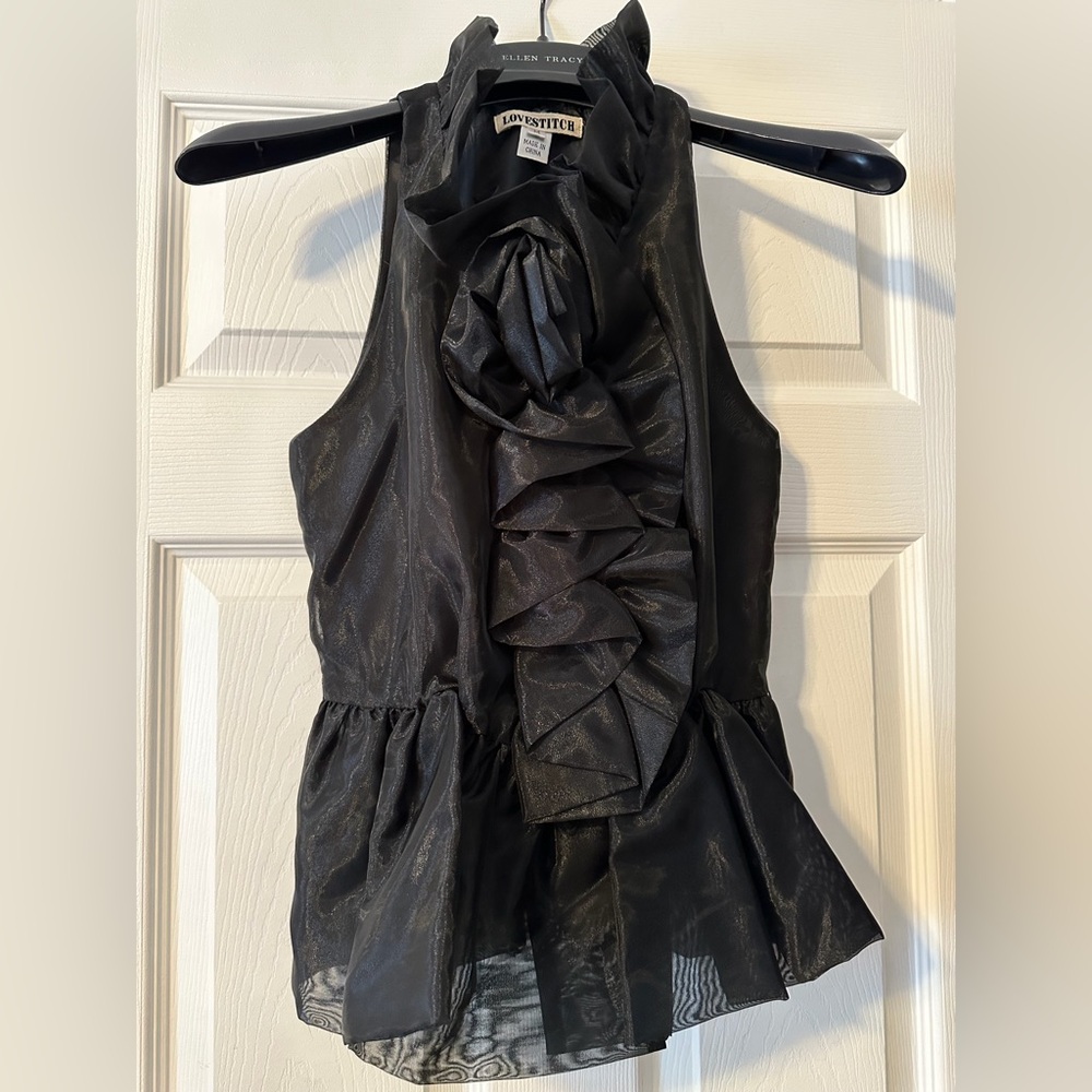Lovestitch Shimmering Black Ruffle Blouse